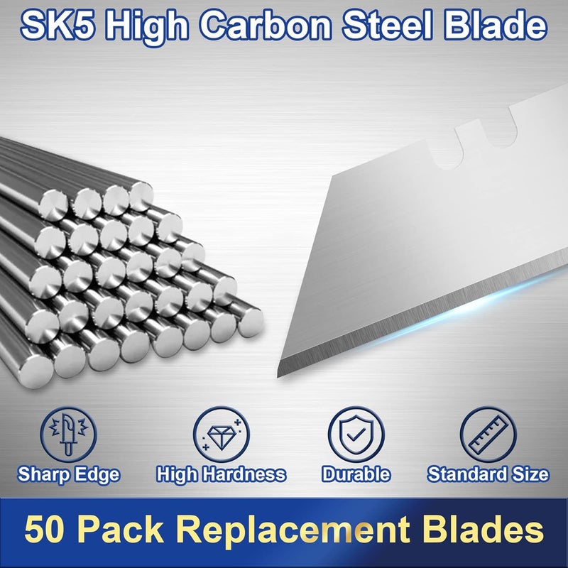 Jetmore Utility Knife Blades, 50 Pack Box Cutter Blades, SK5 High Carbon Steel Utility Blade, Standard Size Blade for Box Cutter, Razor Knife Blades for Cutting - Image 5